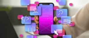 Pantalla de celular con iconos de diseño de una aplicación