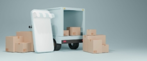 Camión de reparto con paquetes, simbolizando la logística en ecommerce.