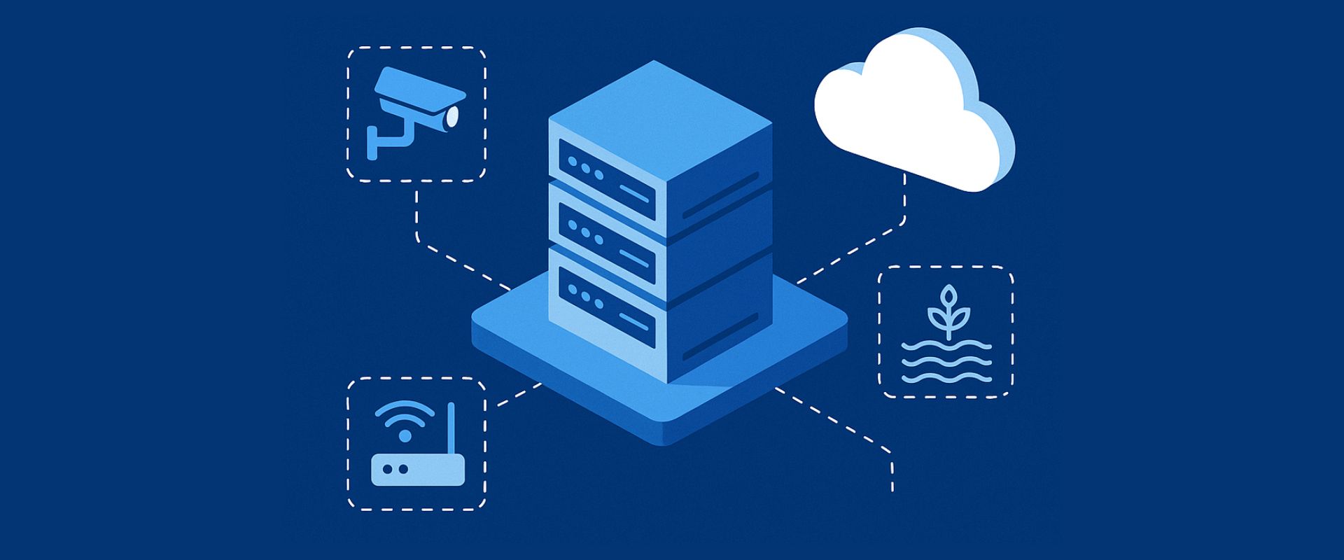 Ilustración de red distribuida de dispositivos conectados en arquitectura edge computing
