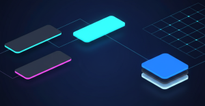 Diagrama tecnológico abstracto de módulos y transferencia de datos, representando la infraestructura de un backend.