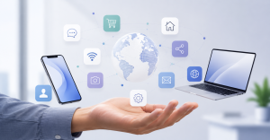 Tecnología digital conectando plataformas empresariales y sistemas inteligentes.