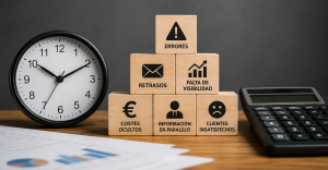 Representación de los costes ocultos de los procesos manuales como errores, retrasos, falta de visibilidad y sobrecostes.